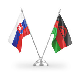 Malawi and Slovakia table flags isolated on white 3D rendering