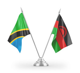 Malawi and Tanzania table flags isolated on white 3D rendering