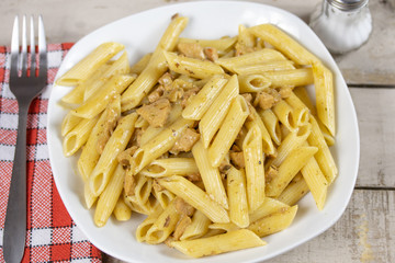 pâtes pennes au porc et à la crème fraîche