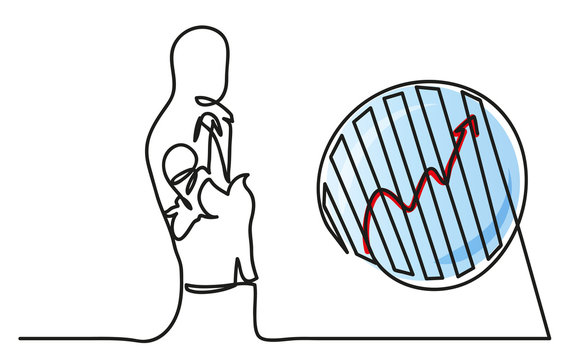 One Continuous Line Drawing Of Business Success Growth Chart. Businessman And Growing Graph Chart Concept.