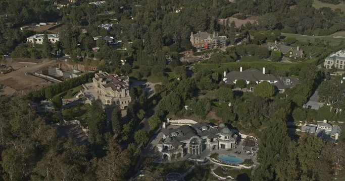Los Angeles Aerial v209 Reverse birdseye panning view of Holmby Hills mansions - October 2019