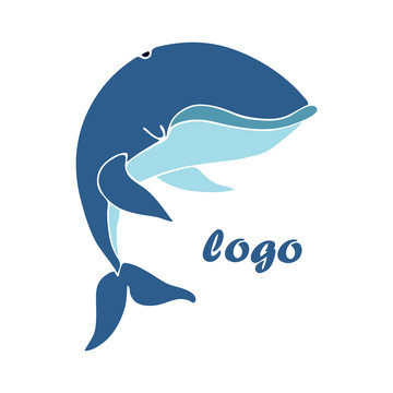 Hand-drawn stylized minimalistic cartoon blue whale or humpback whale