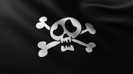 Large Black Pirate Flag fullscreen background in the wind