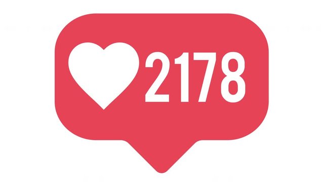 Flat design social media heart button counter going up. Alpha matte 4K for ease of use. 