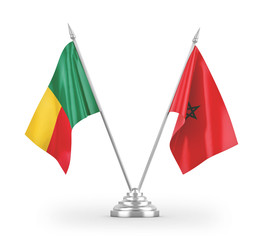 Morocco and Benin table flags isolated on white 3D rendering