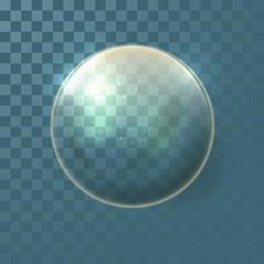 Realistic transparent glass ball with a yellow tint. Vector illustration.