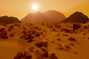 a stony desert on the red planet mars (3d rendering) © rtype