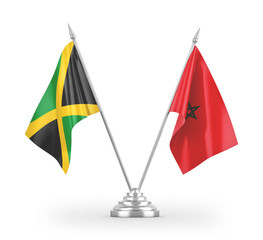 Morocco and Jamaica table flags isolated on white 3D rendering