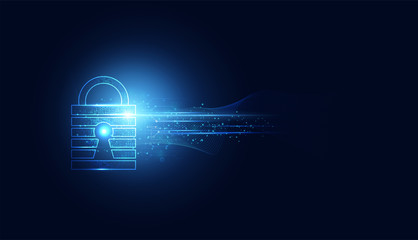 Fototapeta premium Abstract Cyber security with padlock blue wave speed technology Future cyber background.
