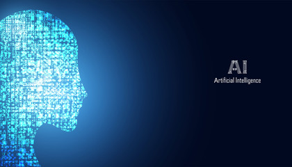 Abstract Technology Artificial intelligence concept Big data digital Human head in robot and digital.