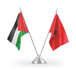 Morocco and Palestine table flags isolated on white 3D rendering