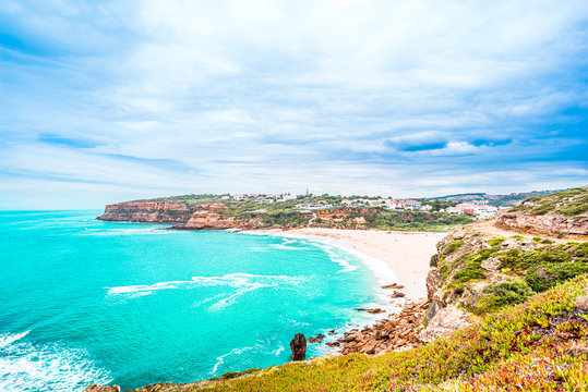 View on Sao Lourenco beach in Ericeira which is part of the world surf reserve in Ericeira Portugal
