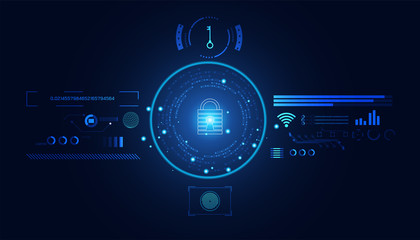 Abstract Cyber security with padlock blue hud interface icon and circle technology Future cyber background.