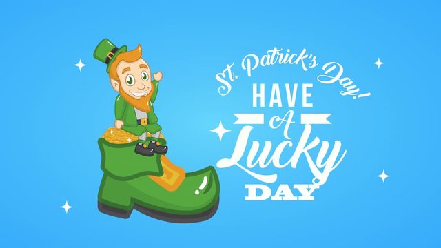 st patricks day animated card with elf in boot