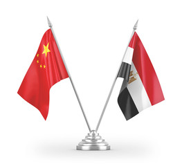 Egypt and China table flags isolated on white 3D rendering