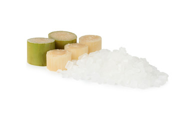 Sugar cane with rock candy isolated on white background. This has clipping path. 