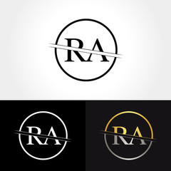 Abstract Letter RA Logo Design Vector Template. Creative Gold and Silver Colors RA Letter Logo Design