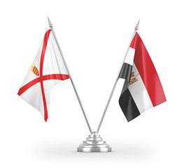 Egypt and Jersey table flags isolated on white 3D rendering