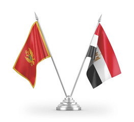 Egypt and Montenegro table flags isolated on white 3D rendering