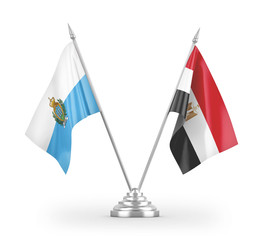 Egypt and San Marino table flags isolated on white 3D rendering
