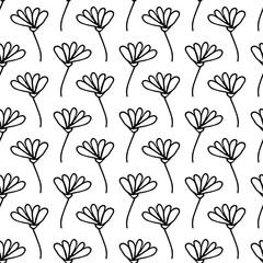 Blooming daisy flowers seamless pattern hand drawn in doodle style