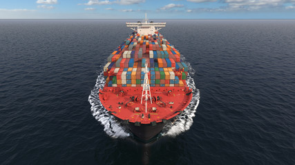 3D Illustration of a container ship. International transportation 