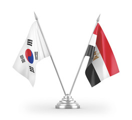 Egypt and South Korea table flags isolated on white 3D rendering