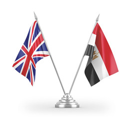 Egypt and United Kingdom table flags isolated on white 3D rendering