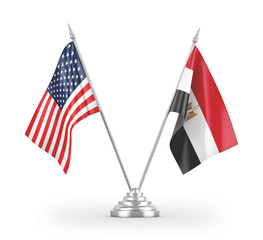 Egypt and United States table flags isolated on white 3D rendering