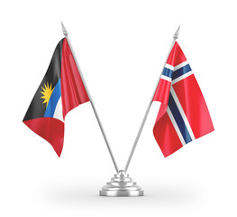 Norway and Antigua and Barbuda table flags isolated on white 3D rendering