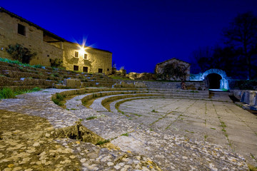 night view of the theater of the ancient Roman city of Sepino, Campobasso, Molise, Italy.
