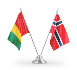 Norway and Guinea table flags isolated on white 3D rendering