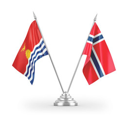 Norway and Kiribati table flags isolated on white 3D rendering