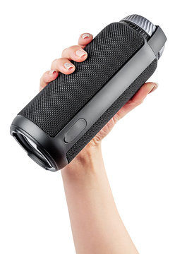 Portable Wireless Speaker In Hand Isolated