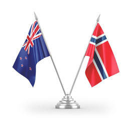 Norway and New Zealand table flags isolated on white 3D rendering