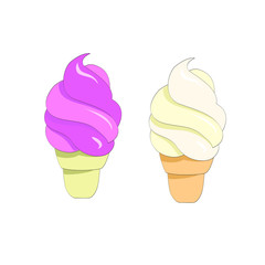 Strawberry and vanilla ice cream in waffle cone isolated vector illustration