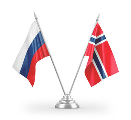 Norway and Russia table flags isolated on white 3D rendering