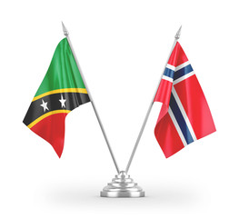 Norway and Saint Kitts and Nevis table flags isolated on white 3D rendering