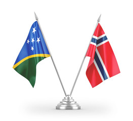 Norway and Solomon Islands table flags isolated on white 3D rendering
