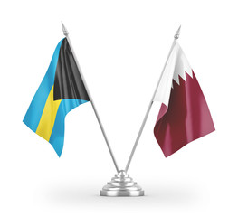 Qatar and Bahamas table flags isolated on white 3D rendering
