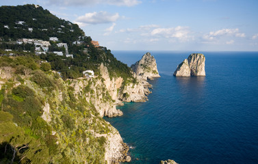 beautiful panorama of the faraglioni (stacks) of Capri, Naples, Campania, Italy