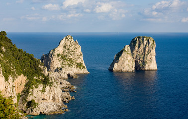beautiful panorama of the faraglioni (stacks) of Capri, Naples, Campania, Italy
