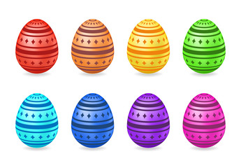 Set of gradient eggs with pattern. Vector illustration. Colored Easter eggs isolated on white background. Ideal for celebrating Easter designs, greeting cards, prints and more