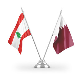 Qatar and Lebanon table flags isolated on white 3D rendering