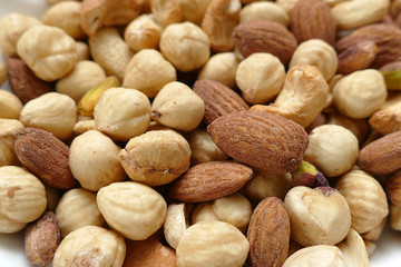 roasted hazelnuts, almonds and cashews in the same dish,