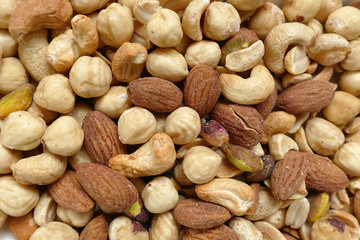 roasted hazelnuts, almonds and cashews in the same dish,
