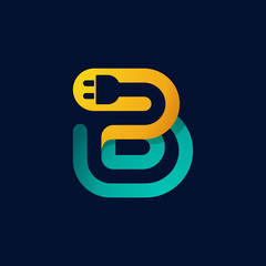 B letter logo with plug cable inside.