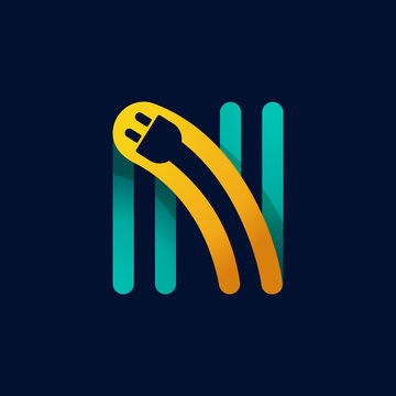 N letter logo with plug cable inside.