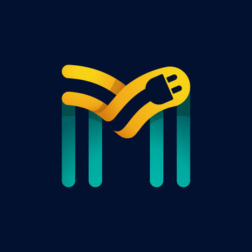 M letter logo with plug cable inside.