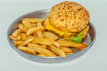 Vegetarian burger with french fries